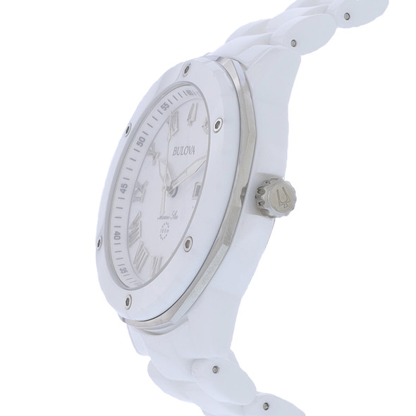 Bulova Marine Star Diamond Women's White Ceramic Quartz Watch 98P222