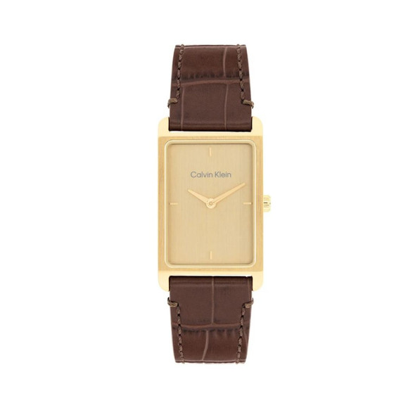 Calvin Klein Dapper Men's Gold-Tone Brown Leather Strap Quartz Watch 25200530