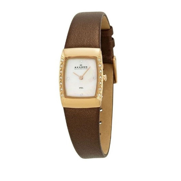 Skagen Women's MOP Dial Gold-Tone Leather Quartz Watch 684XSRLD