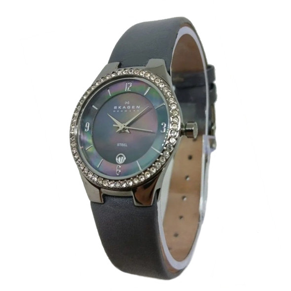 Skagen Women's Black MOP Dial Leather Strap Quartz Watch 630SMLM