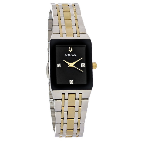 Bulova Quadra Women's 2-Tone Stainless Black Dial Diamond Quartz Watch 98P185