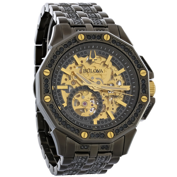 Bulova Octava Men's Gunmetal ION Stainless Steel Crystal Automatic Watch 98A293