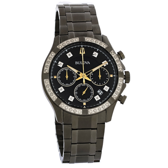 Bulova Men's Diamond Gunmetal ION Plated Quartz Chronograph Watch 98E114