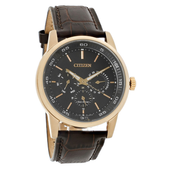 Citizen Eco-Drive Men's Rose Gold-Tone Brown Leather Watch BU2013-08E