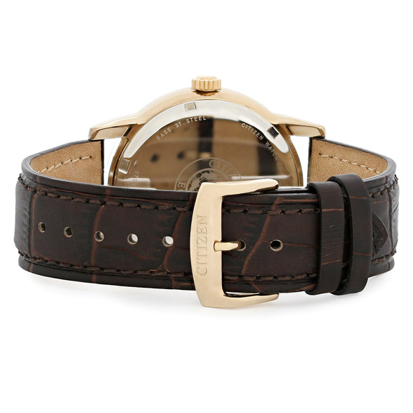 Citizen Eco-Drive Men's Rose Gold-Tone Brown Leather Watch BU2013-08E