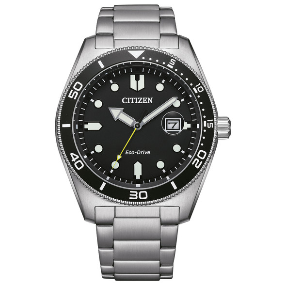 Citizen Eco-Drive Men's Stainless Steel Black Dial Watch AW1760-81E