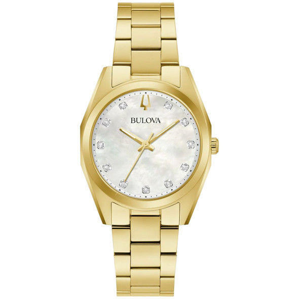 Bulova Surveyor Women's MOP Diamond Dial Gold-Tone Quartz Watch 97P172