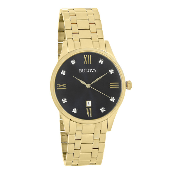 Bulova Diamond Men's Gold Plated Stainless Steel Quartz Watch 97D108
