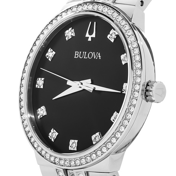 Bulova Men's Crystal Stainless Steel Black Dial Quartz Watch Set 96K110