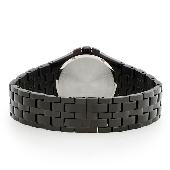 Bulova Mens Black ION Stainless Steel Crystal Quartz Watch and Necklace 98K101