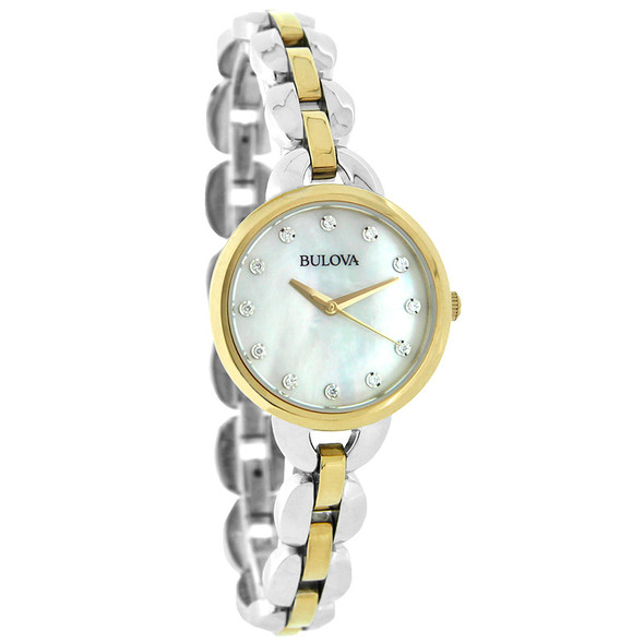 Bulova Crystal Women's MOP Two Tone Bracelet Quartz Watch 98L208