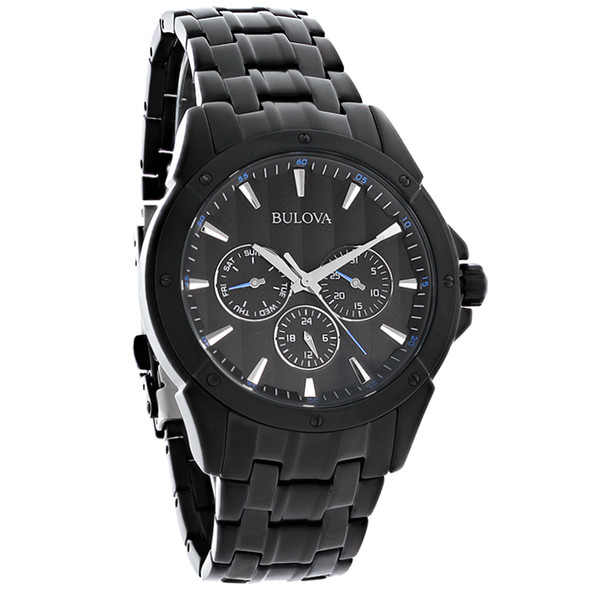 Bulova Men's Day/Date Black ION Finish Bracelet Dress Quartz Watch 98C121