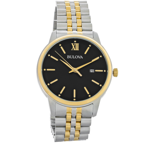 Bulova Classic Men's Two Tone Stainless Black Dial Quartz Watch 98B374