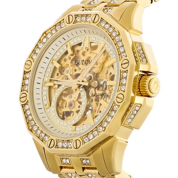 Bulova Octava Men's Gold Tone Stainless Steel Crystal Automatic Watch 98A292