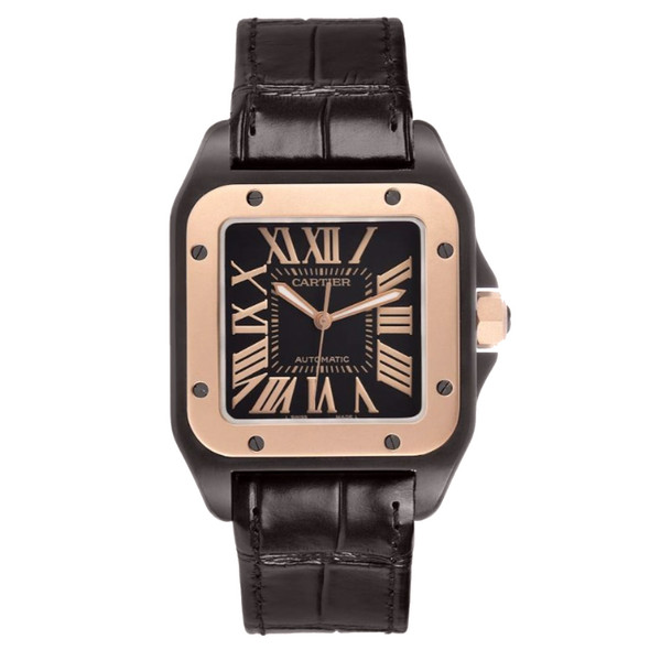 Cartier W2020007 Unisex Santos Automatic Black Dial Watch