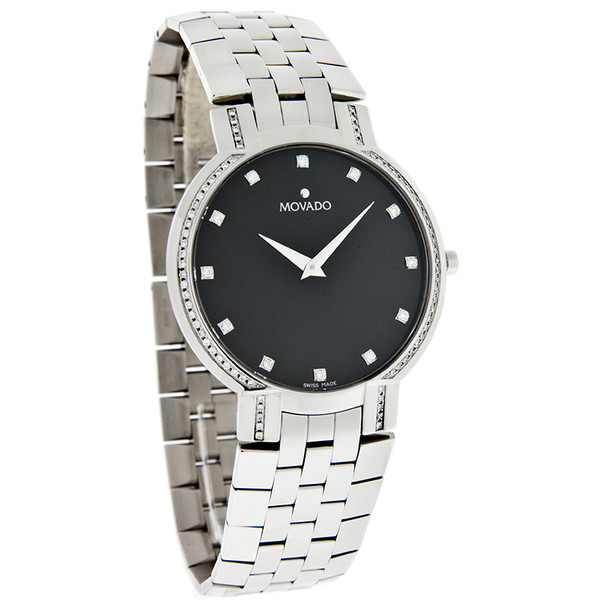 Movado Faceto Diamond Men's Black Dial Swiss Quartz Dress Watch 0606237