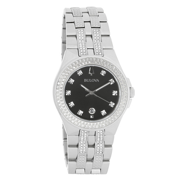 Bulova Men's Crystals Collection Stainless Steel Black Dial Quartz Watch 96K102