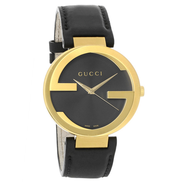Gucci 133 Interlocking G Men's Gold-Tone Black Strap Swiss Quartz Watch YA133212