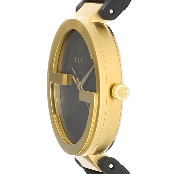 Gucci 133 Interlocking G Men's Gold-Tone Black Strap Swiss Quartz Watch YA133212