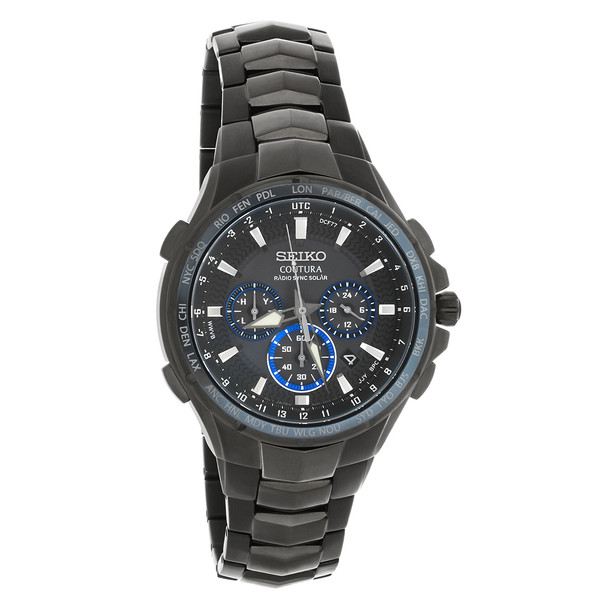 Seiko Men's Solar Coutura Radio Sync Chronograph Black Dial Watch SSG021