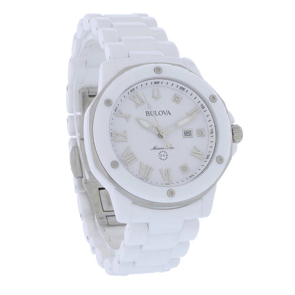 Bulova Marine Star Diamond Women's White Ceramic Quartz Watch 98P222