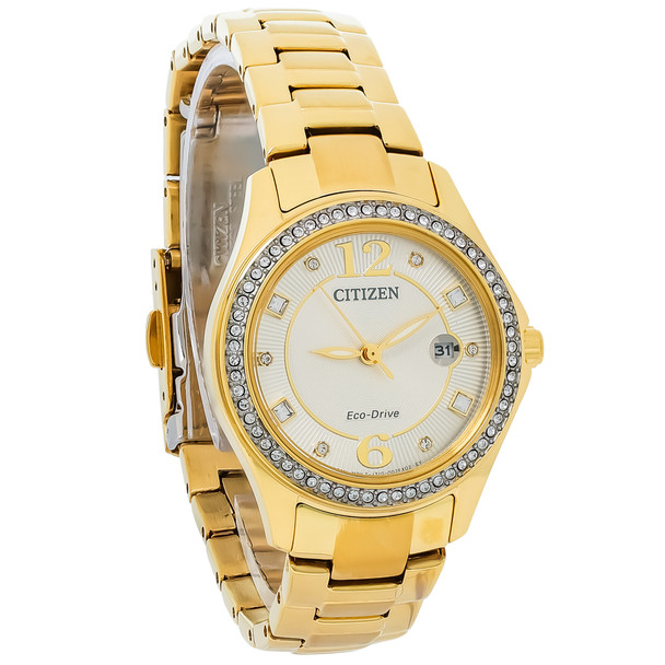 Citizen Eco-Drive Gold Plated Stainless Crystal Watch FE1147-79P