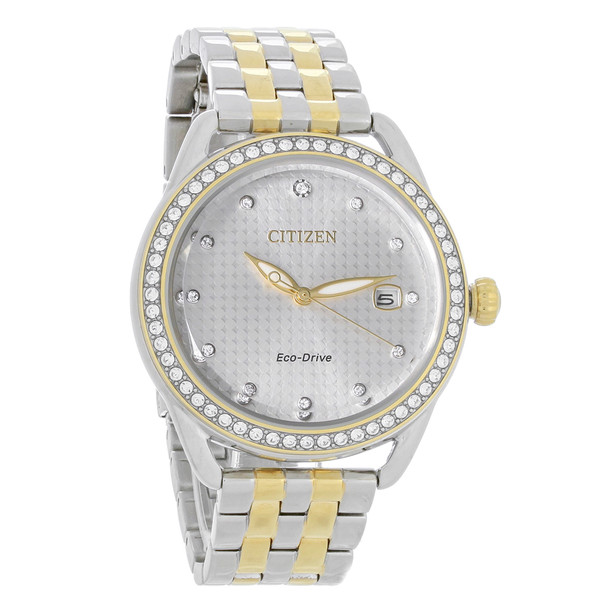 Citizen Eco-Drive Women's Silver Dial Two-Tone Crystal Watch FE6114-54A