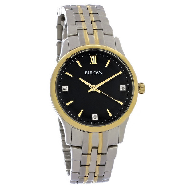 Bulova Women's Black Diamond Dial Two Tone Stainless Steel Quartz Watch 98P196