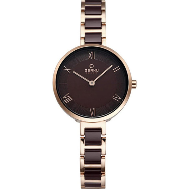 Obaku Vand Coffee Women's Two-Tone Stainless Steel Quartz Watch V195LXVNSN
