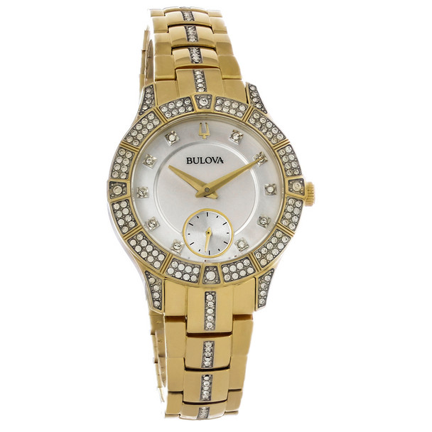 Bulova Women's Gold Tone PVD Crystal Mother-of-Pearl Quartz Watch 98L283