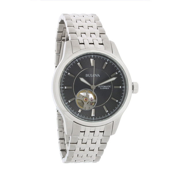 Bulova Automatic Men's 21 Jewels Stainless Steel Charcoal Dial Watch 96A190