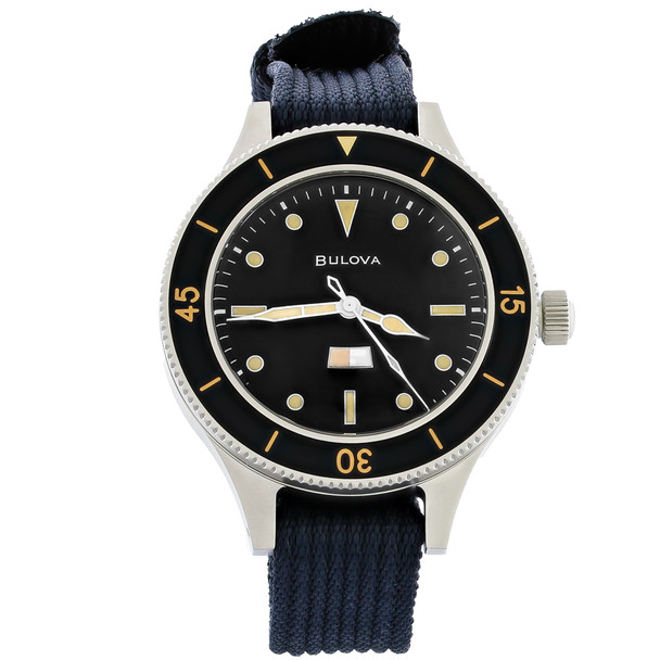 Bulova MIL SHIPS Stainless Steel Blue Strap Automatic Watch 98A266