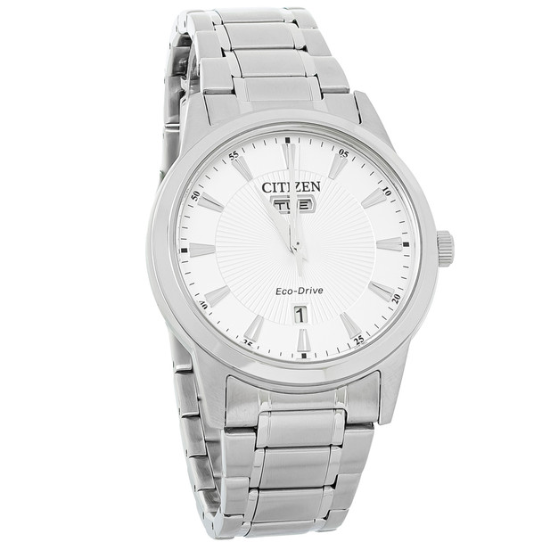 Citizen Eco-Drive Mens Day/Date Silver Dial Stainless Steel Watch AW0100-51A