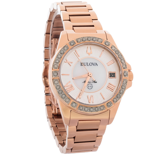Bulova Marine Star Women's Diamond Rose Gold Tone Stainless Quartz Watch 98R295