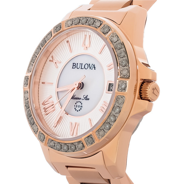 Bulova Marine Star Women's Diamond Rose Gold Tone Stainless Quartz Watch 98R295
