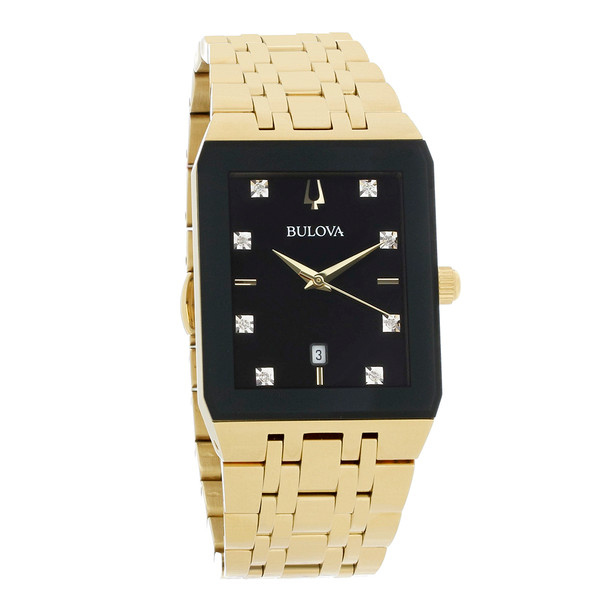 Bulova Men's Modern Diamond Gold-Tone Black Dial Quartz Watch 97D118