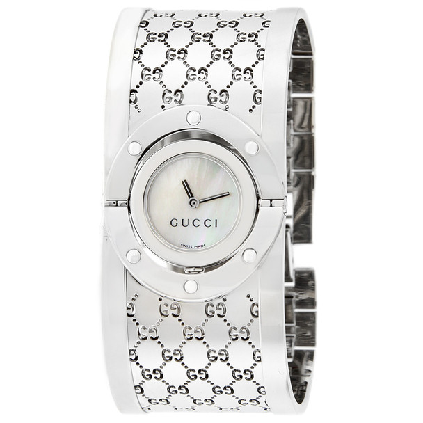 Gucci 112 Twirl Women's GG Monogram Wide Bangle Bracelet Watch YA112413
