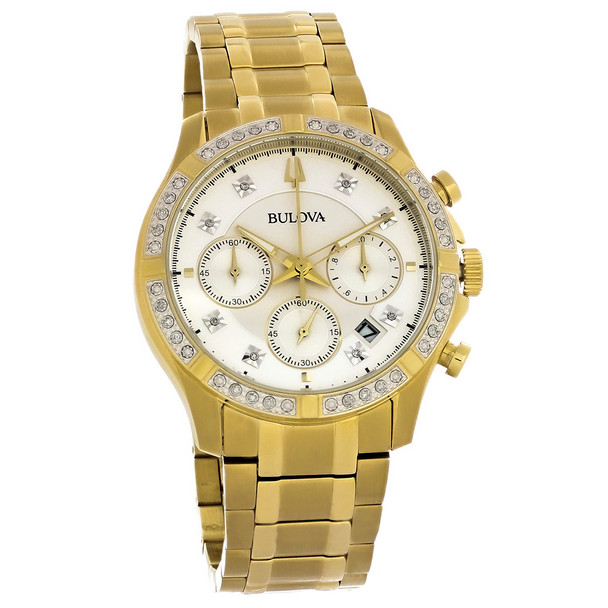 Bulova Diamond Men's Gold Plated Stainless Chronograph Quartz Watch 98E113