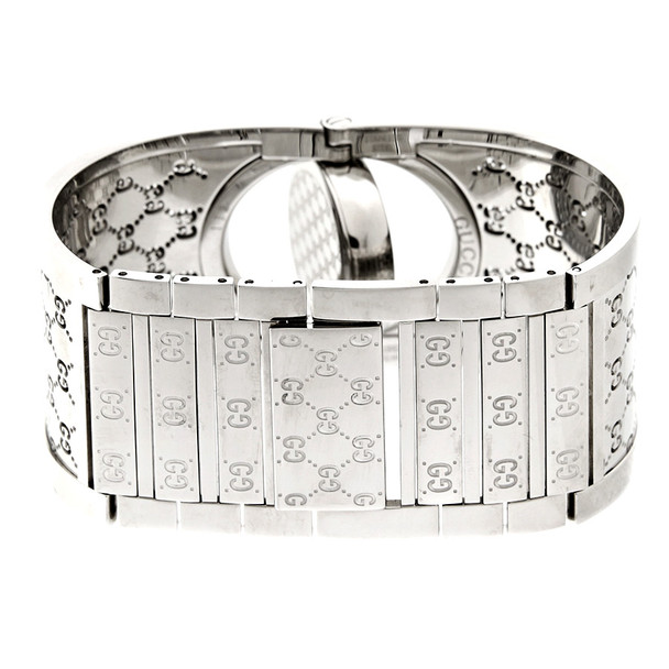 Gucci 112 Twirl Women's GG Monogram Wide Bangle Bracelet Watch YA112413