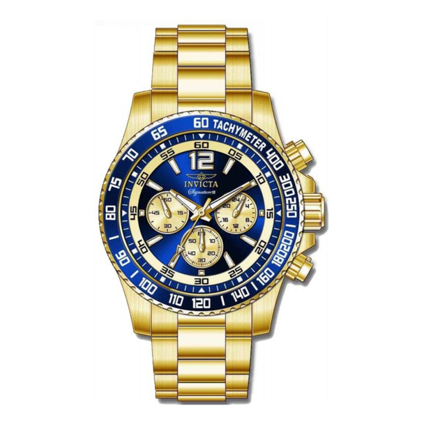 Invicta Signature II Men's Gold-Tone Blue Dial Quartz Chronograph Watch 7410