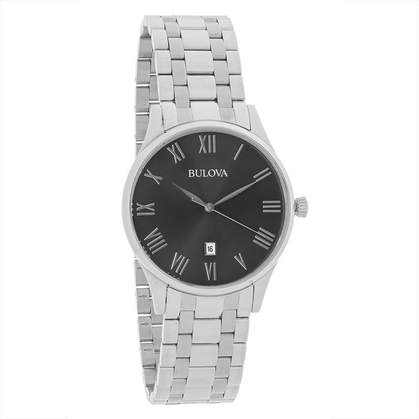 Bulova Men's Charcoal Dial Stainless Steel Quartz Watch 96B261