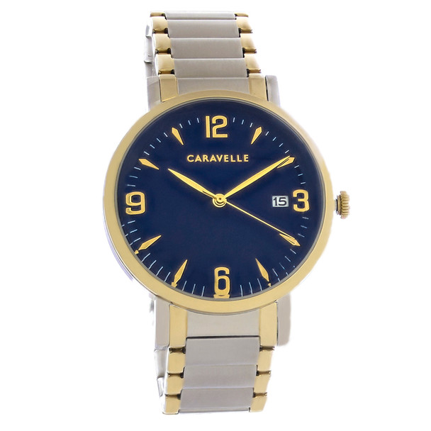 Caravelle By Bulova Men's Two Tone Stainless Steel Blue Dial Quartz Watch 45A149