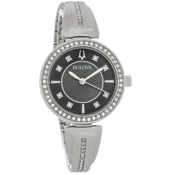 Bulova Crystal Stainless Steel Black MOP Dial Women's Quartz Watch 96X152