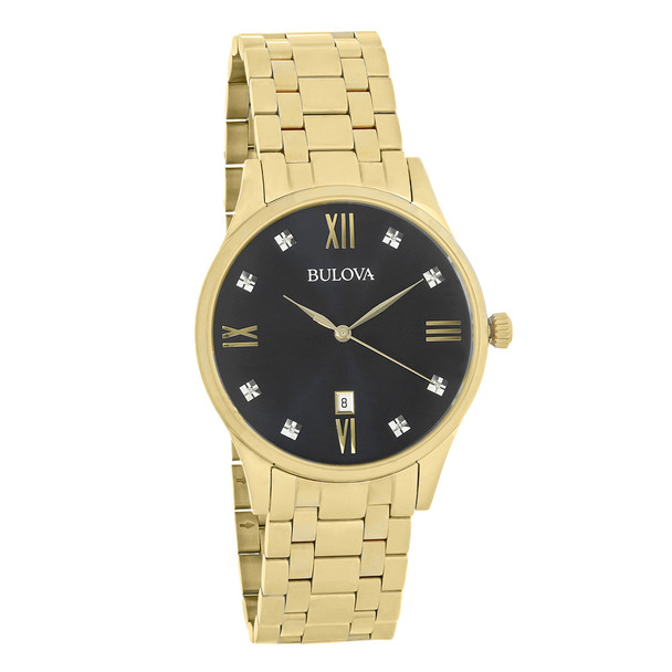 Bulova Diamond Men's Gold Plated Stainless Steel Quartz Watch 97D108