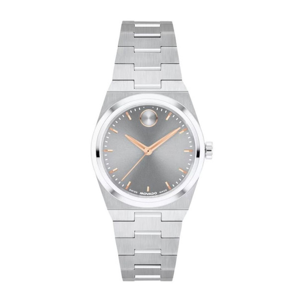 Movado BOLD Quest Mini Women's Stainless Steel Grey Dial Quartz Watch 3601290