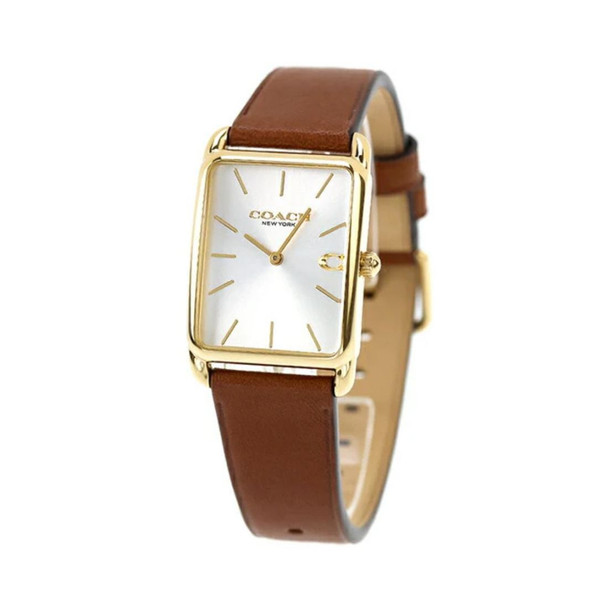 Coach Unisex Elliot Brown Leather Strap Silver White Dial Quartz Watch 14400044