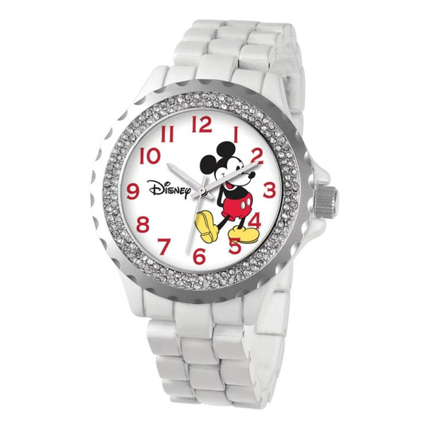 Disney Mickey Mouse Women's White Band Crystal Bezel Quartz Watch XWA4391