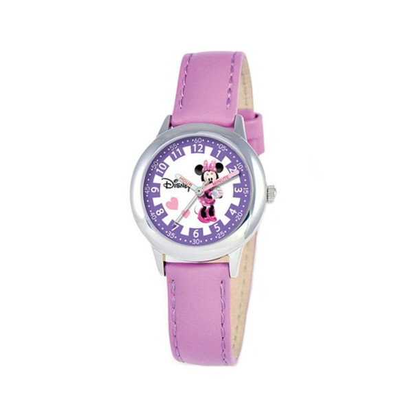Disney Minnie Mouse Kids Purple Leather Band Time Teacher Watch XWA3591