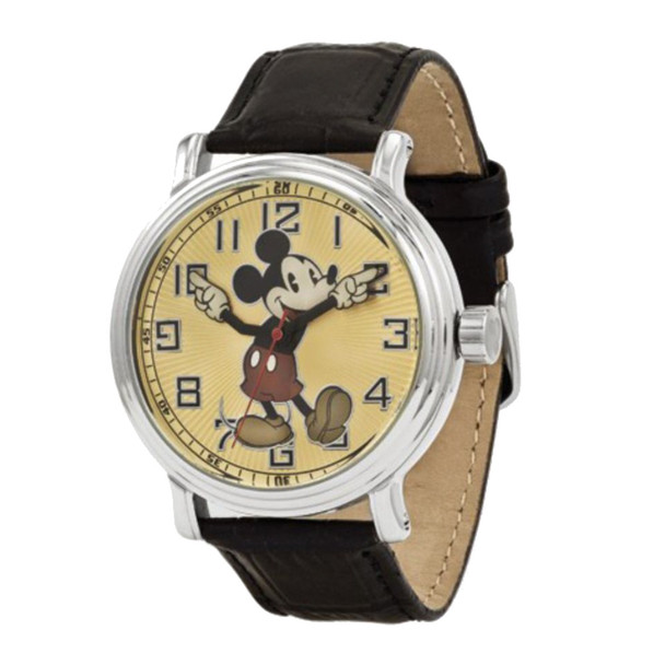 Disney Mickey Mouse Unisex Black Leather Strap Quartz Watch XWA4390