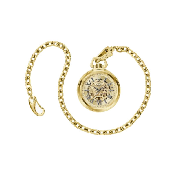 Bulova Sutton Automatic Skeleton Gold-Tone Stainless Steel Pocket Watch 97A178